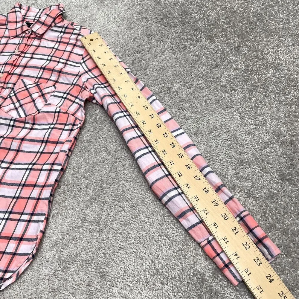 J.Crew Classic Popover Shirt Womens Small Rose Pink Tartan Plaid Flannel Cotton